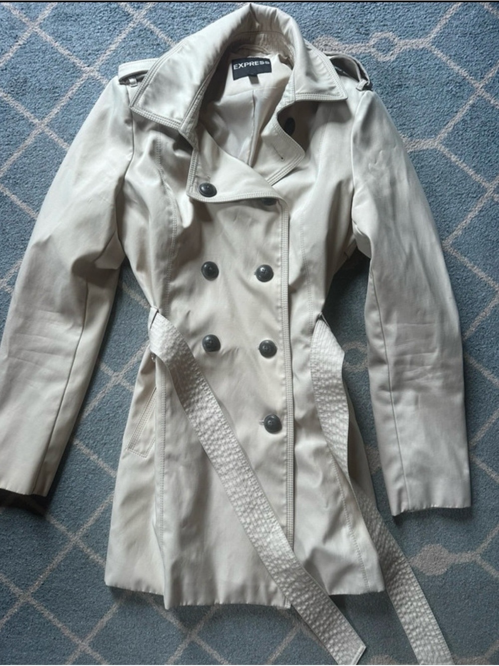 Express Cream Double-Breasted Trench Coat with Textured Belt